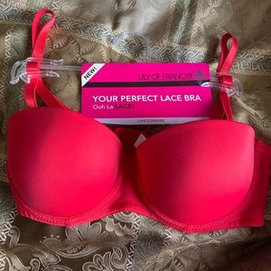 Strapless red bra